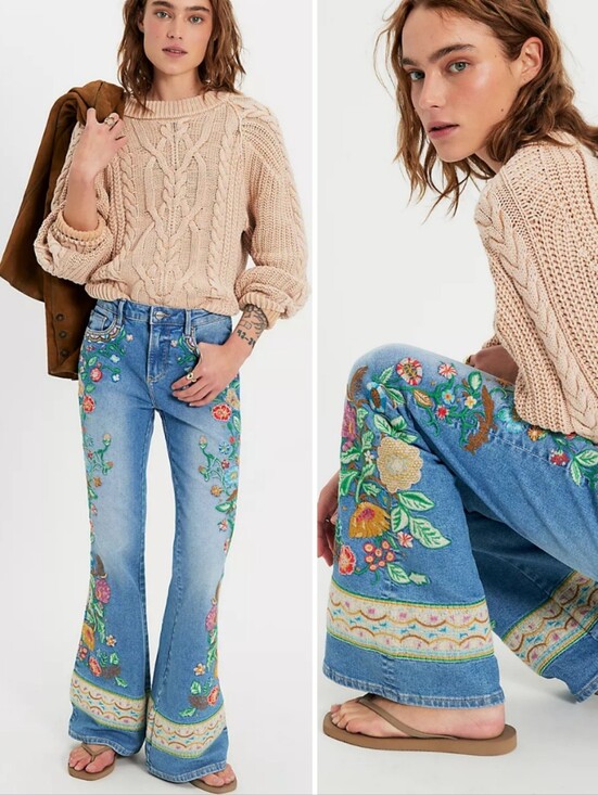 Free People Denim - NWT Free People Driftwood Farrah Gardenia Embroidered Flare Jeans
